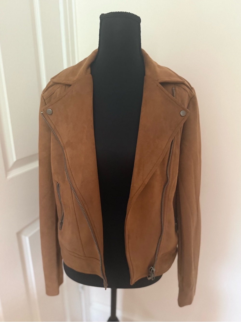 Philosophy Suede Moto Jacket in Cognac Brown